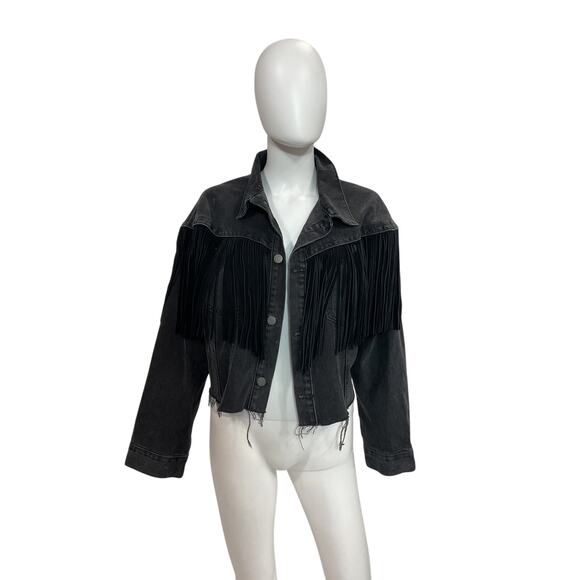 Grlfrnd 'Freya' Black Cotton Denim Jacket Size L - Picture 2 of 5